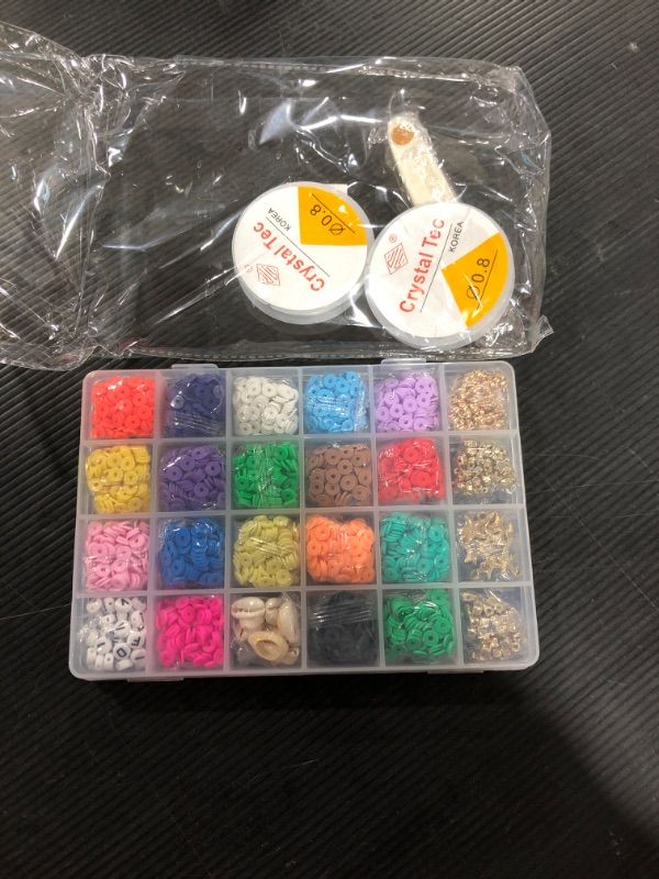 Photo 2 of 3800 Pcs Clay Beads for Bracelets Making Kits, 18 Colors 6mm Flat Round Polymer Heishi Clay Beads with Pendant and Jump Rings Letter Beads, Necklace Earring DIY Gift for Girls
