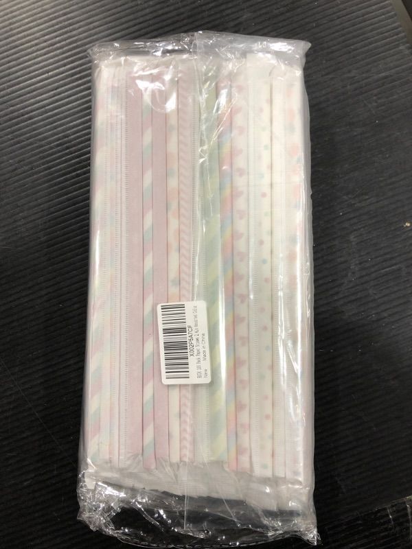 Photo 2 of 100 Pack Premium Biodegradable Paper Straws Individually Wrapped 7.75 x 2.4 inch (Assorted Color)
