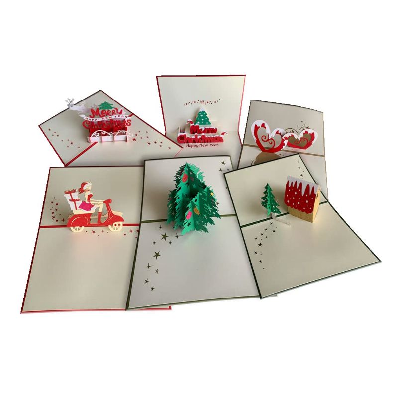 Photo 1 of Duc Quyen Cards - 6 Pieces Pop up Christmas Cards, 3D Cards with Envelopes, Paper Handmade Greeting Cards, Gifts for new year & Xmas, Post cards, cards pack 6 6 Pop up Christmas Cards