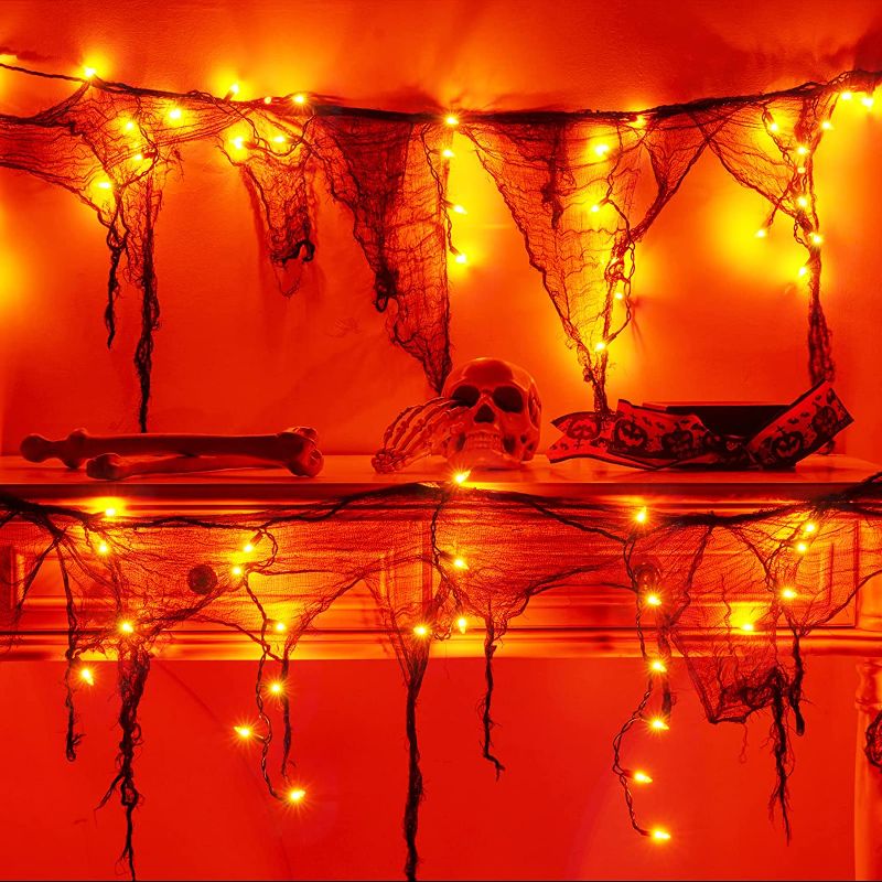 Photo 1 of Halloween Decorations Halloween Lights 36 Orange Bulbs 7 Drops Plug In Halloween String Lights with Black Gauzes, Connectable Halloween Decor for Indoor Outdoor Halloween Party Home Mantel Garden Yard
Qty 2 