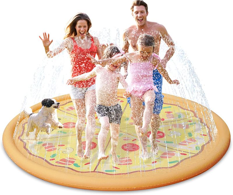 Photo 1 of AirMyFun Inflatable Splash Pad Sprinkler, Pizza Water Play Mat for Kids Toddlers 67", Summer Outdoor Inflatable Water Toys, AF10010