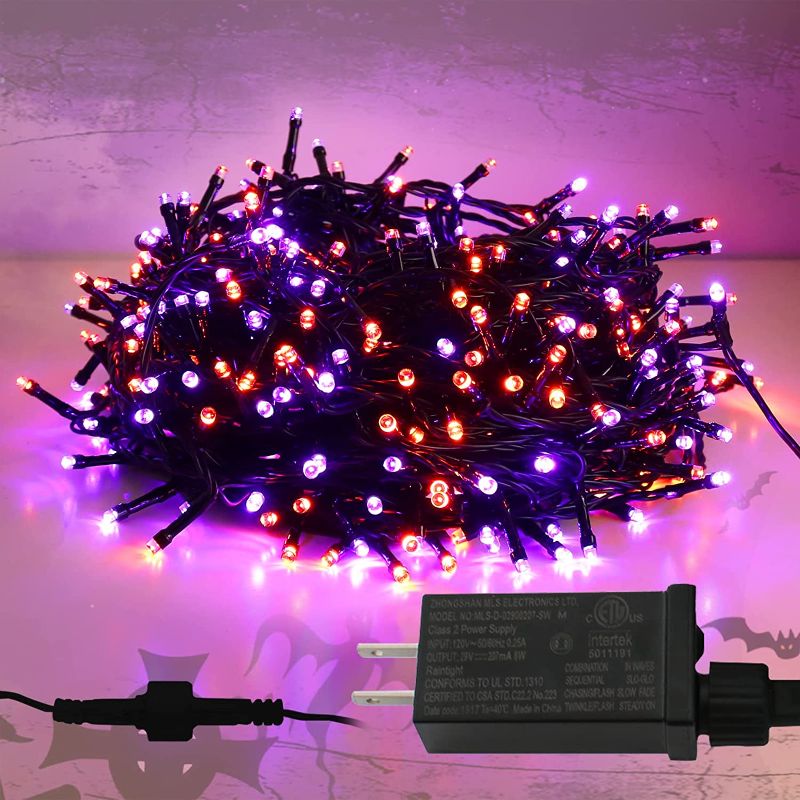 Photo 1 of Halloween String Lights Indoor Outdoor Orange & Purple, 66ft 200 LED Plug Orange Lights 8 Modes Connectable, IP 44 Waterproof Purple Lights, LED Twinkle Lights for Party, Patio, Garden Decor