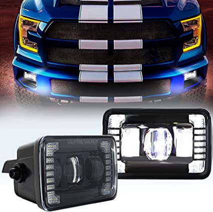 Photo 1 of JAMIYERA Waterproof Projector LED Fog Light for 2015-2020 Ford F150 accessories 4 Inch Rectangular Assembly Kit Compatible with Ford F-150 2015 2016 2017 2018 2019 2020 2PCS Bumper DRL Lights Black
