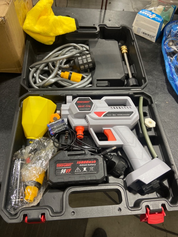 Photo 1 of 21V Cordless Pressure Washer, Max 870PSI, 2.11GPM, Electric Portable Pressure Washer with 6-in-1 Adjustable Nozzle, Battery and Charger with Accessories for Cleaning Floor Watering Car Flowers Fences White