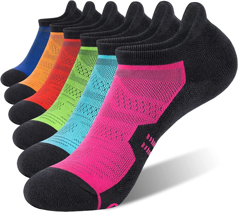 Photo 1 of 6 Pack Women's Ankle Running Socks Cushioned Low Cut Tab Athletic Socks