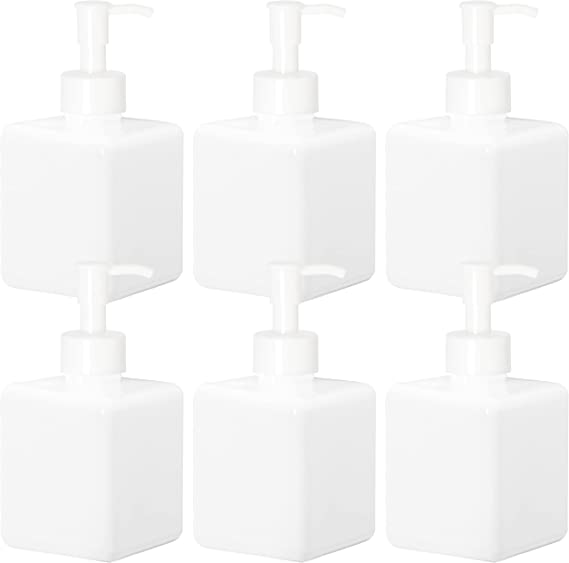 Photo 1 of Youngever 6 Pack Plastic Pump Bottles, White Refillable Plastic Pump Bottles with Travel Lock (12 Ounce)
