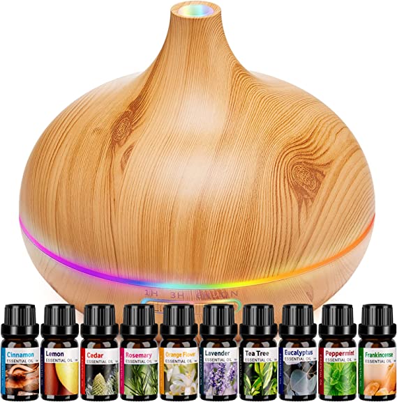 Photo 1 of Aroma Diffuser for Essential Oil Large Room Diffusers Set with 10 Essential Oils,Ultrasonic 550ml Aromatherapy Diffuser with Essential Oil, Bedroom Vaporizer Cool Mist Humidifier for Home Office
