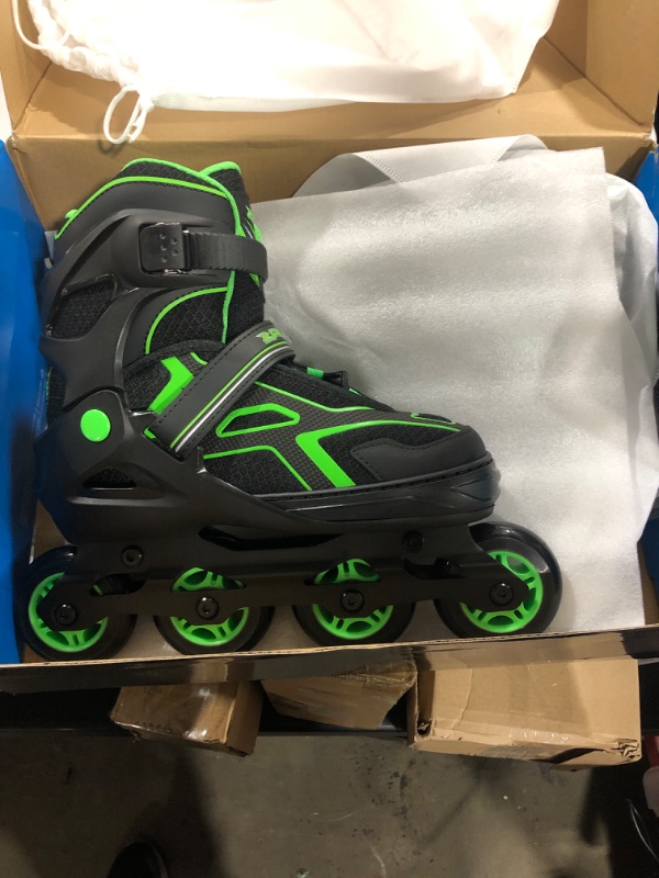 Photo 1 of 2PM SPORTS Vinal Girls Adjustable Flashing Inline Skates, All Wheels Light Up, Fun Illuminating Skates for Kids and Men- GREEN 4Y-7Y
