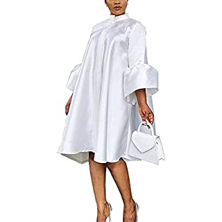 Photo 1 of AOMEI Women's Stand Collar Button Down 3/4 Sleeve Oversized Loose Dress (White,M) (B099W95CRX)
