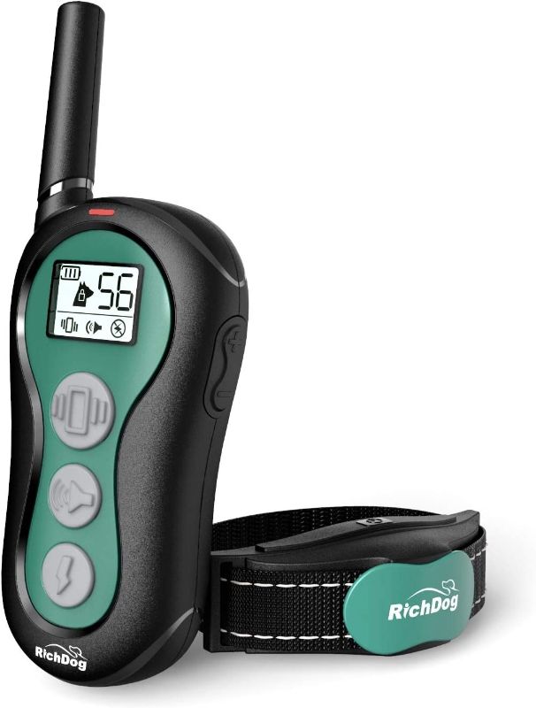 Photo 1 of RICHDOG Dog Training Collar - Waterproof Dog Shock Collar with Remote Range Up to 1000ft, 1~99 Levels Beep, Vibration, Shock Modes, Rechargeable Dog Collar for Large Medium Small Dogs, Safe 