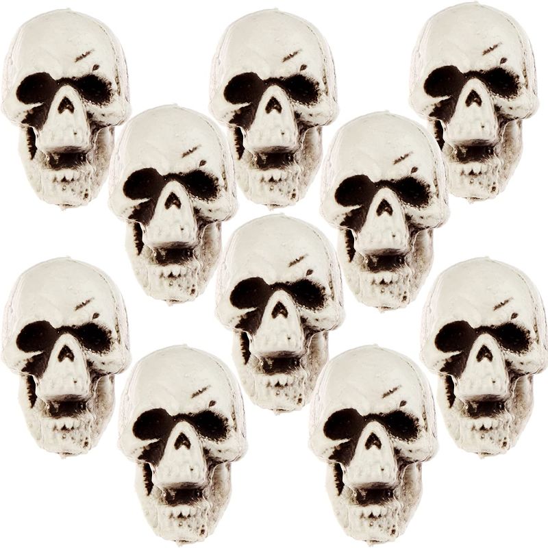 Photo 1 of 10-Pack Halloween Skull Plastic Skull Heads Human Fake Skull for Halloween Bar Home Table Decoration Craft Project
