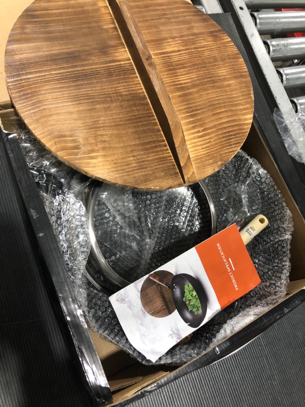 Photo 1 of 12.8"Carbon Steel Wok - 11Pcs Woks and Stir Fry Pans with Wooden Handle and Lid,10 Cookware Accessories,For Electric,Induction and Gas Stoves