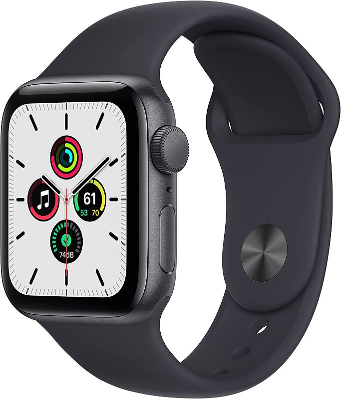 Photo 1 of Apple Watch SE (1st Gen) GPS, 40mm Space Gray Aluminum Case with Midnight Sport Band - Regular
