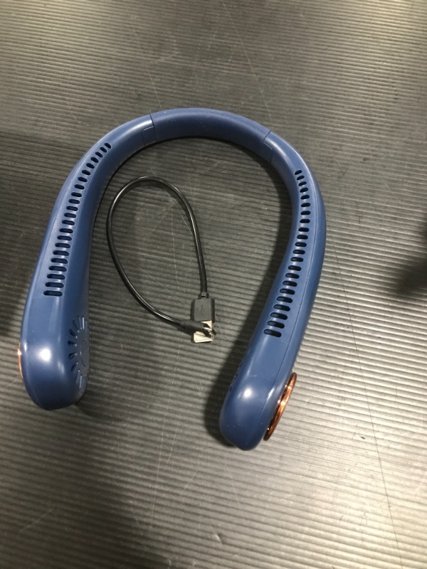 Photo 1 of Portable Neck Fan, Bladeless Wearable Personal Fan, Max 16H Use, Rechargeable USB Fan 3 Speed, Quiet 360° Cooling Hanging Neck Fan, NO Hair Caught, Mini Hand Free Neck fan for Sport Travel Jog Camping (Blue)