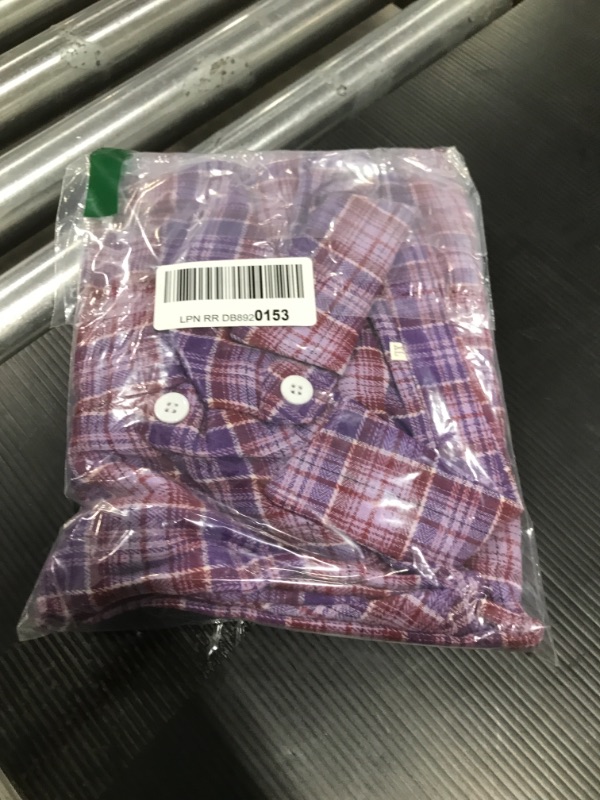 Photo 2 of Zontroldy Plaid Flannel Shirts for Women Oversized Long Sleeve Button Down Buffalo Plaid Shirt Blouse Tops Purple X-Large