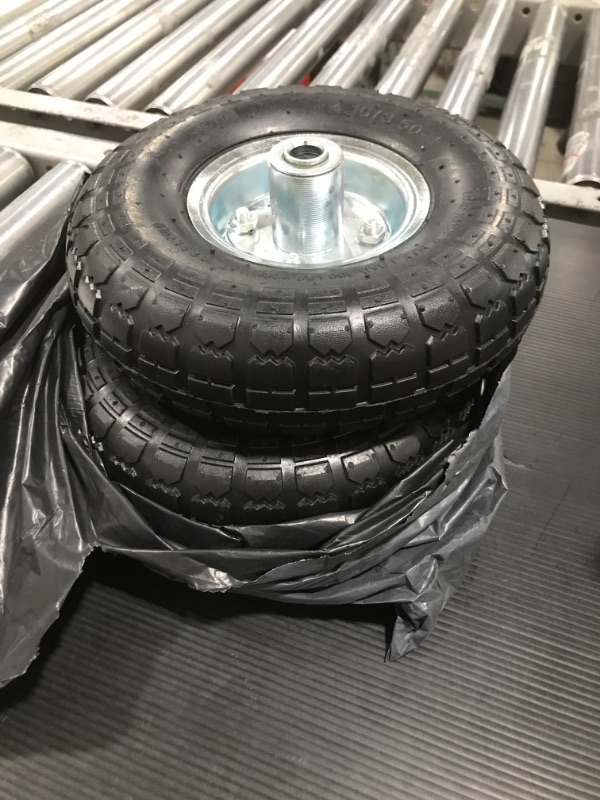 Photo 2 of (2 Pack) AR-PRO 10" Heavy-Duty Replacement Tire and Wheel - 4.10/3.50-4" with 10" Inner Tube, 5/8" Axle Bore Hole, 2.2" Offset Hub and Double Sealed Bearings for Hand Trucks and Gorilla Cart silver