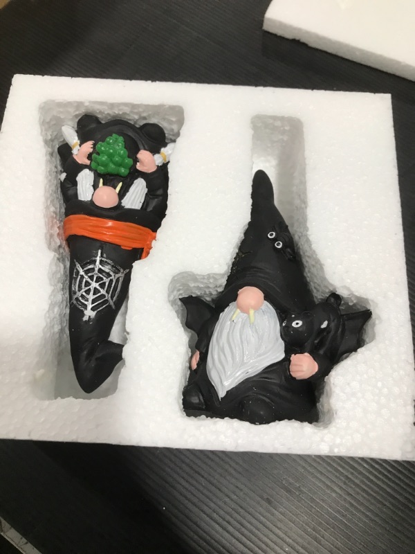 Photo 2 of 2Pcs Halloween Gnomes Decorations - 5.7 Inch Resin Gnomes for Halloween Decorations Indoor, Vampire Witch Gnome for Halloween Home Room Table Mantle Decor Halloween Tiered Tray Decor