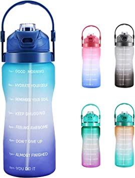 Photo 1 of 64oz/Half Gallon Motivational Water Bottle with Straw &Time Maker?Leak Proof gallon Water Jug Suitable For Gym And Outdoor Sports (Gradient Blue-Violet)
