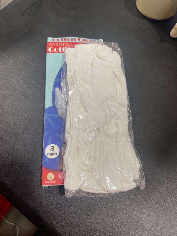 Photo 2 of ANSMIO 3 Pairs Cotton Gloves, White Gloves for Dry Hands, Cotton Gloves for Eczema, Moisturizing Night Gloves, White Gloves 100%