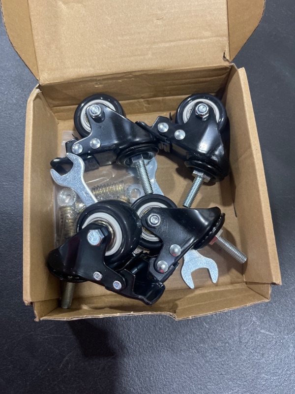 Photo 1 of 1.5 Inch Swivel Caster Wheels Set of 4, YEEMIGO Locking Casters Heavy Duty Total Capacity 330lbs, Metric M8×25mm Threaded Stem PU Casters with Brake, Castors for Hardwood Floor Carpet
