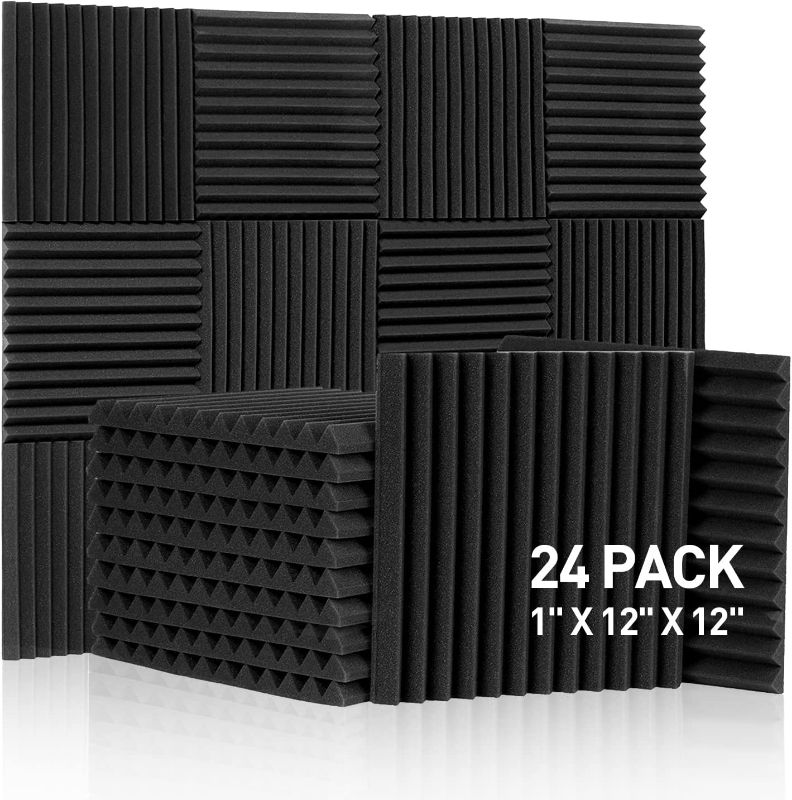 Photo 1 of Acoustic Panels 24 Pack, 12 x 12 x 1 Inches Acoustic Foam Panels for Absorbing Noise and Echoes, High Density Sound Proof Foam Panels For Recording Studio (12 x 12 x 1 Inches, 24 Pack - Black)