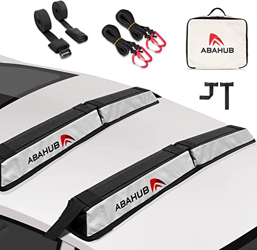 Photo 1 of Abahub Soft Roof Rack Pads, with 2 Tie Down Straps for Surfboard, SUP, Kayak, Canoe, Heavy Duty Universal Car Roof Racks System for Padle Boards, Include 2 Tie Down Ropes, 2 Hood Loops and Storage Bag