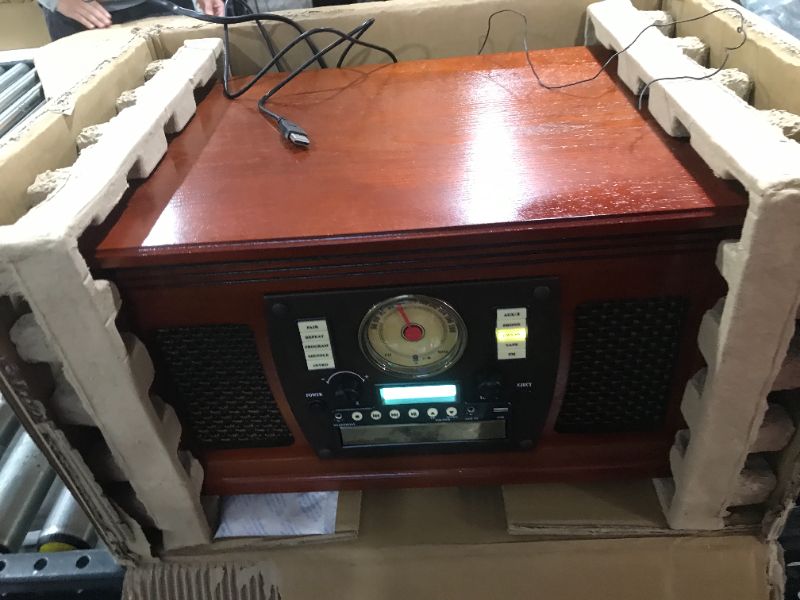 Photo 2 of Victrola Navigator 8-in-1 Classic Bluetooth Record Player with USB Encoding and 3-Speed Turntable Bundle with Victrola Wooden Stand for Wooden Music Centers with Record Holder Shelf, Mahogany