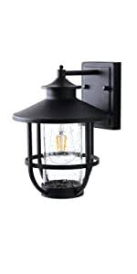 Photo 1 of Auzetor Outdoor Wall Light Fixtures, Small Exterior Wall Lanterns, Porch Sconces Wall Mounted Lighting, Modern Black Wall Lamps for Patio Front Door with a Clear Seeded Glass Globe, AZ-2498-1W
