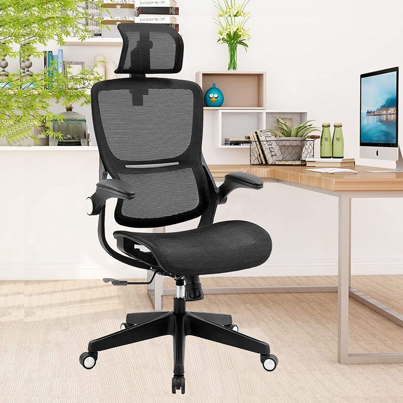 Photo 1 of SAMOFU Office Chair Ergonomic Desk Chair Mesh Computer Chair with 3D Lumbar Support, Adjustable Headrest and Flip up Arms,Technical Task Swivel Executive High Back Home Office Chair (Black)

