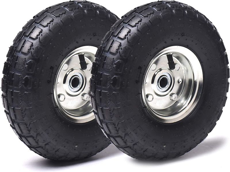 Photo 1 of (2 Pack) AR-PRO 10" Heavy-Duty Replacement Tire and Wheel - 4.10/3.50-4" with 10" Inner Tube, 5/8" Axle Bore Hole, 2.2" Offset Hub and Double Sealed Bearings for Hand Trucks and Gorilla Cart
