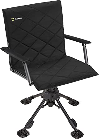 Photo 1 of TIDEWE Hunting Chair with Seat Cover, 360 Degree Silent Swivel Blind Folding Chair, 4 Legs Adjustable Height Hunting Seats with Armrest, Portable Comfortable Stable Ground Hunting Chair