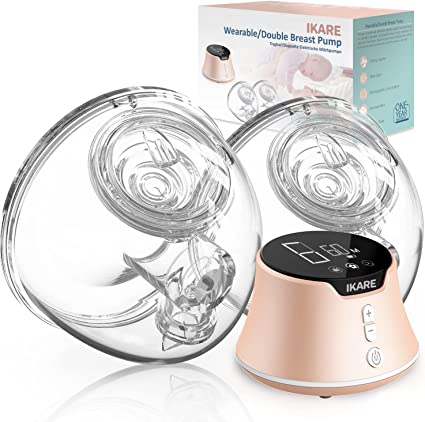 Photo 1 of IKARE Double Wearable Breast Pump Hands Free, Portable Electric Breastfeeding Pump with 3 Mode & 9 Levels, Rechargeable Milk Pump with LCD Display & Soft Light, 24mm Flange, Super Quiet.