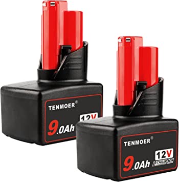 Photo 1 of 2 Pack TENMOER M12 9Ah Lithium-ion Battery Compatible with Milwaukee M12 Battery 48-11-2460