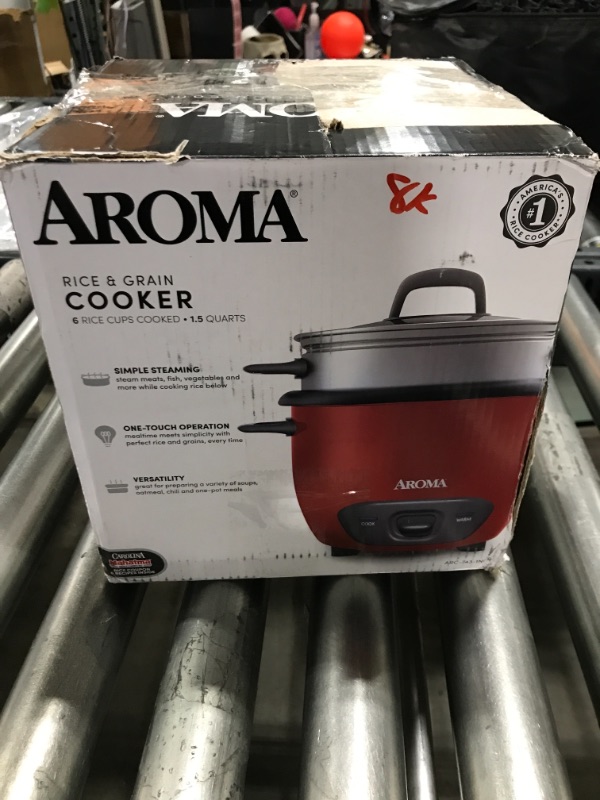 Photo 1 of Aroma Housewares ARC-743-1NGR 6-Cup (Cooked) (3-Cup UNCOOKED) Pot Style Rice Cooker and Food Steamer,Red