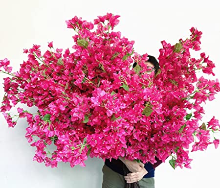Photo 1 of 40Pcs in Bulk Artificial Bougainvillea Silk Flowers Branches Long Plant Stems 45" for Wedding Centerpieces, Bussiness Decoration Project, Indoor & Outdoor Decoration (Hot Pink - 40Pcs)