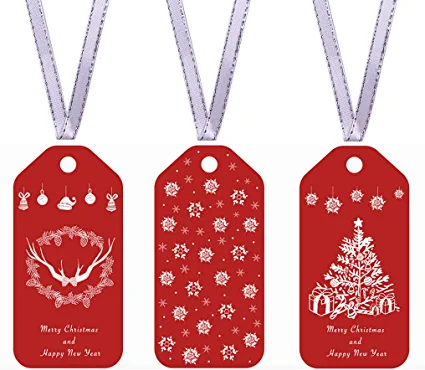 Photo 1 of 150ct Christmas Paper Gift Tags and Glitter Silver Ribbon (Xmax Mix)