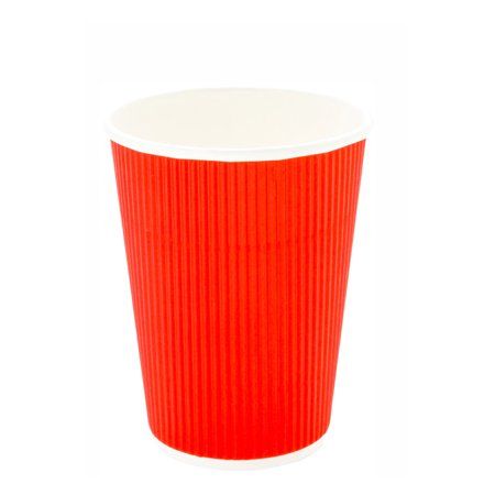 Photo 1 of 12 Oz Red Paper Coffee Cup - Ripple Wall - 3 1/2 X 3 1/2 X 4 1/4 - 25 Count Box