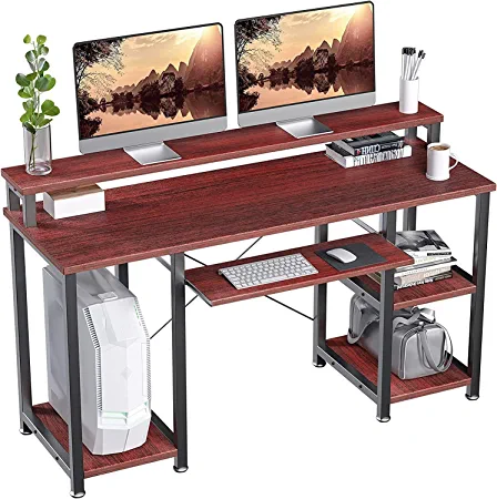 Photo 1 of NOBLEWELL Computer Desk with Monitor Stand Storage Shelves Keyboard Tray?47" Studying Writing Table for Home Office (Cherry)
