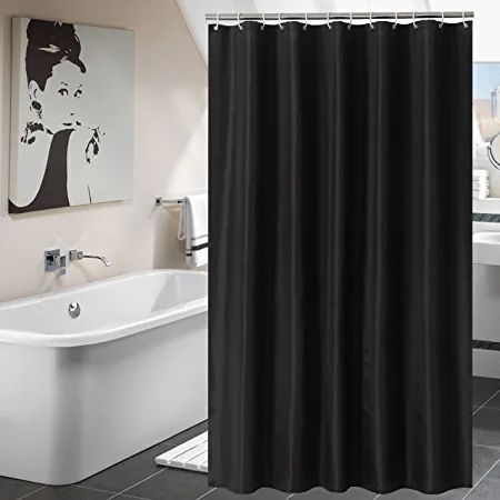 Photo 1 of BLACK SHOWER CURTAINS & WHITE HOOKS 