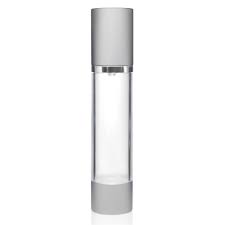 Photo 1 of 50 ml Clear Styrene Plastic Bottle with Silver Airless Pump and Cap (Set)
