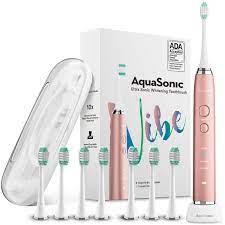 Photo 1 of Aquasonic Vibe Series Ultra Whitening Toothbrush – ADA Accepted Power Toothbrush - 8 Brush Heads & Travel Case – 40,000 VPM Motor & Wireless Charging - 4 Modes w Smart Timer – Satin Rose Gold
