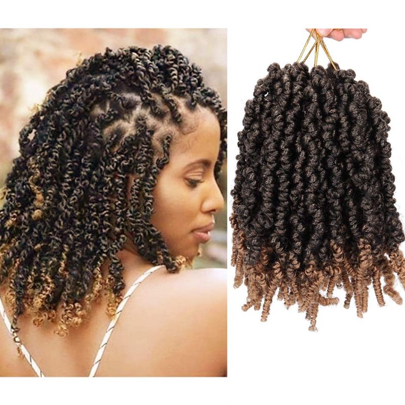 Photo 1 of 4 Packs Pre-twisted Spring Twist Crochet Hair Short Curly Crochet Braids Pretwisted Passion Twists Bomb Twist Bob Pre-looped Synthetic Hair Extensions (8 Inch,T27#) 