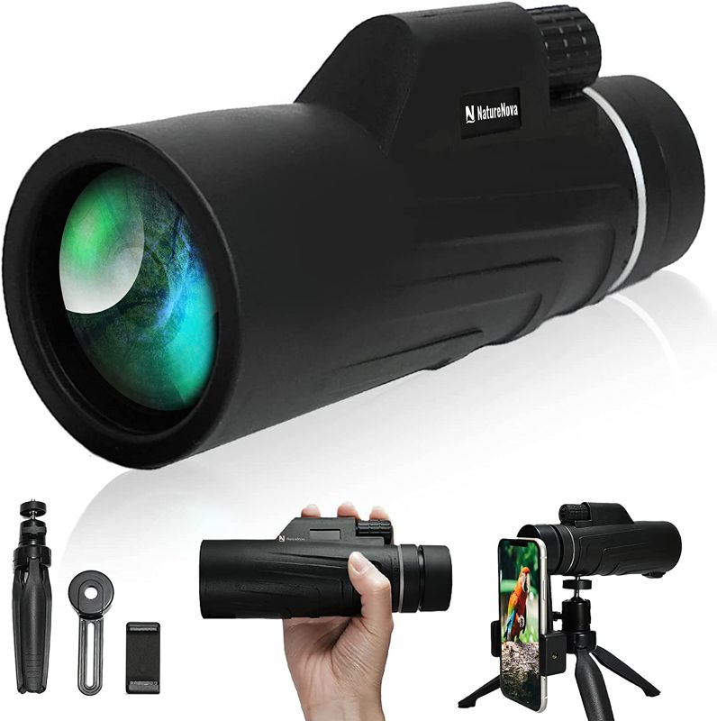 Photo 1 of 12x55 Monocular Telescope with Smartphone Holder & Tripod High Power Waterproof Zoom High Definition Monocular BAK4 Prism Compact for Star Watching Travelling Bird Watching Hunting Camping Adults Kids 