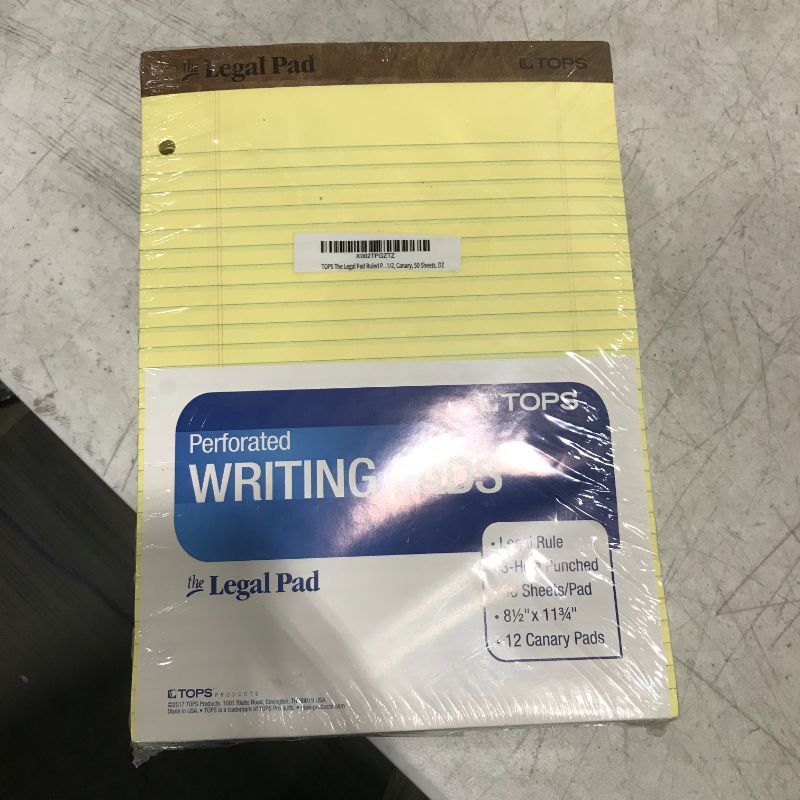 Photo 2 of TOPS The Legal Pad Writing Pads, 8-1/2" x 11-3/4", Canary Paper, Legal Rule, 50 Sheets, 12 Pack (7532) 