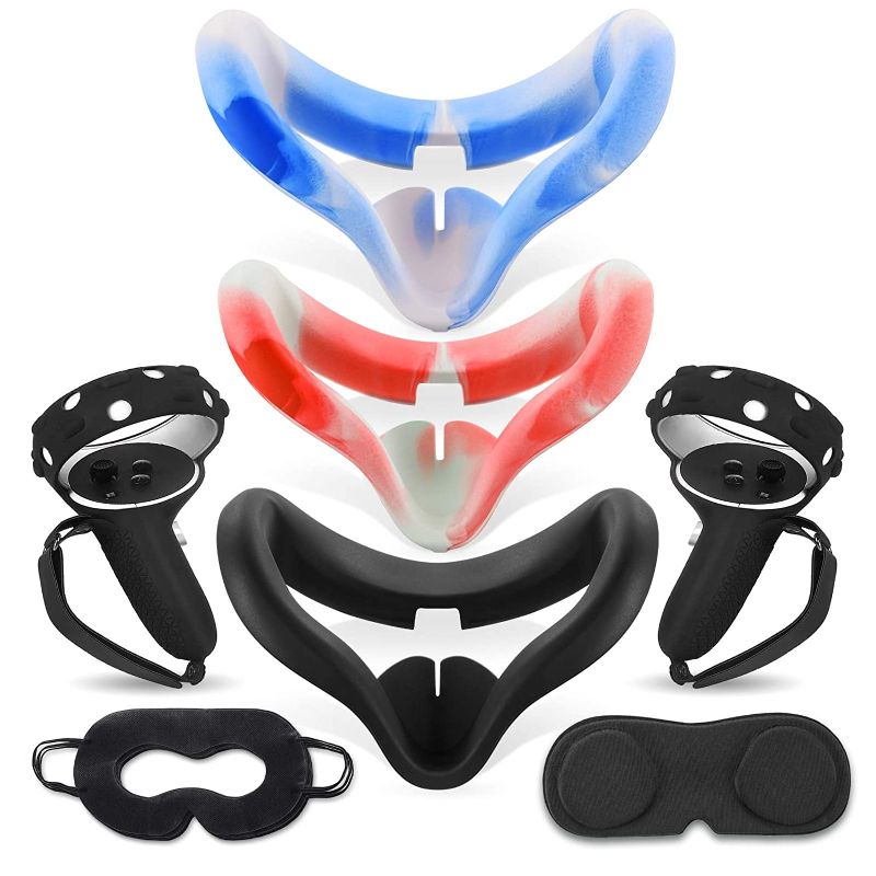Photo 1 of 11PCS Silicone Face Cover Compatible with Oculus Quest 2 Accessories Touch Controller Grip Cover Protective Lens Cover Disposable Eye Cover Sweatproof Lightproof Anti-Throw Accessories Set 