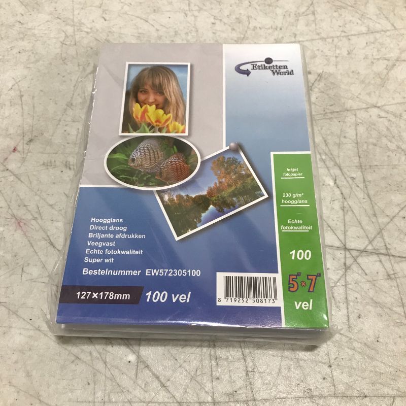 Photo 2 of 100 Sheets 5"x7" 230g/sqm EW572305-100 Photo Paper: Very Glossy and Waterproof Photo Paper, Compatible with All Current Ink Jet and Photo Printers fro
