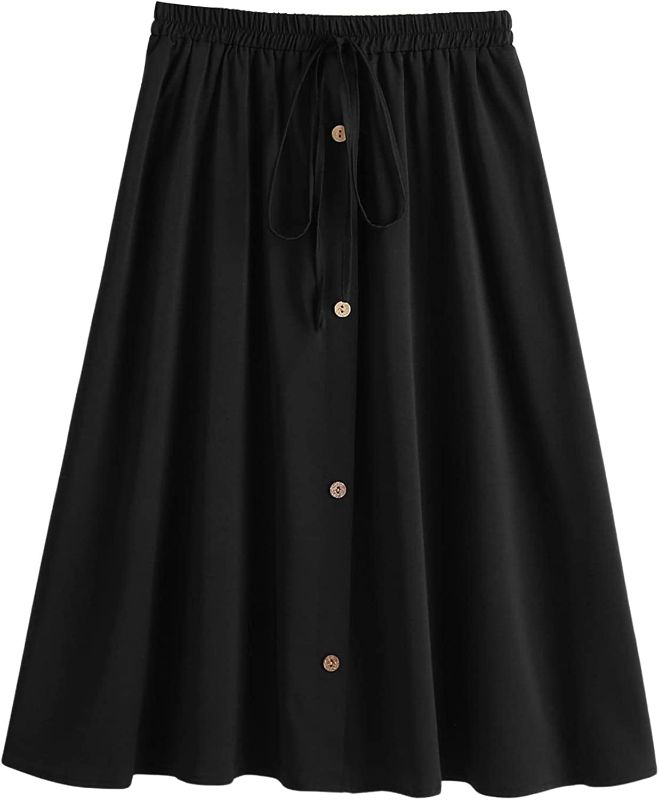 Photo 1 of [Size L] Milumia Women's Plus Size Button Front Knot Elastic Waist A Line Basic Midi Skirt
