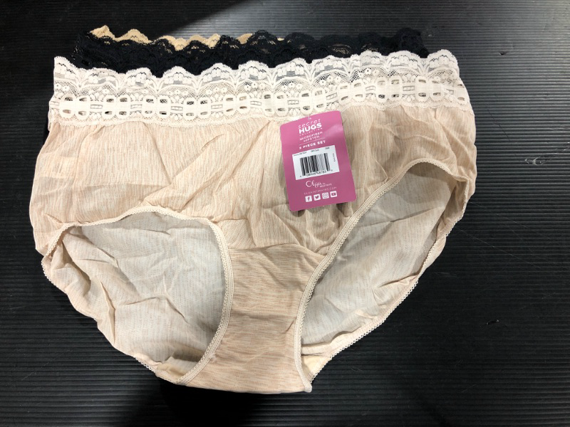 Photo 2 of [Size 8] Olga Women's Secret Hugs 3 Pack Hipster Panty X-Large French Toast/Black/Butterscotch Woven Texture Print