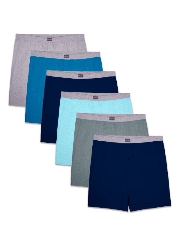 Photo 1 of [Size L] Fruit of the Loom Men's Tag-Free Boxer Shorts (Knit & Woven) Knit Boxer Shorts Large Knit - 6 Pack - Assorted Colors