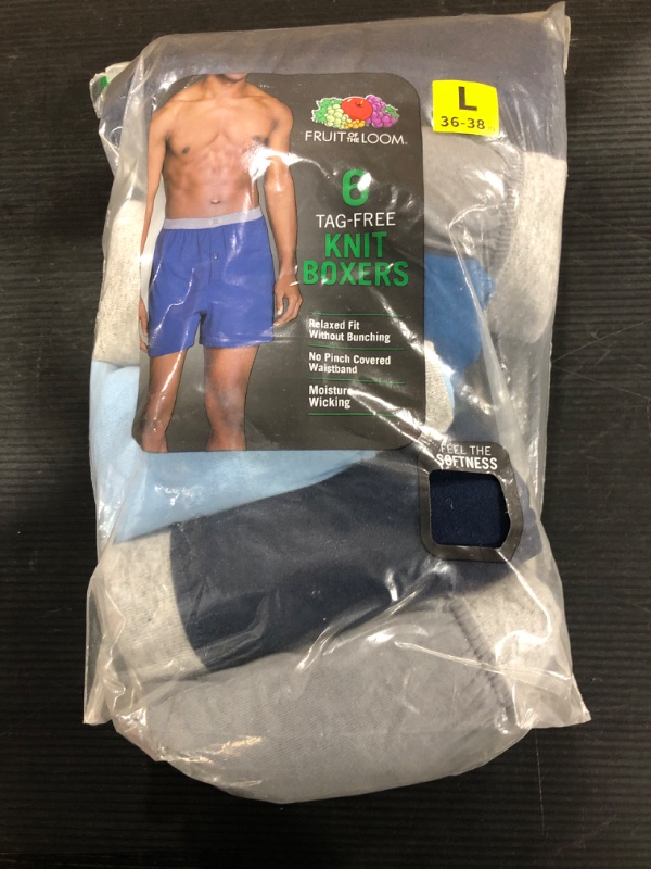 Photo 2 of [Size L] Fruit of the Loom Men's Tag-Free Boxer Shorts (Knit & Woven) Knit Boxer Shorts Large Knit - 6 Pack - Assorted Colors